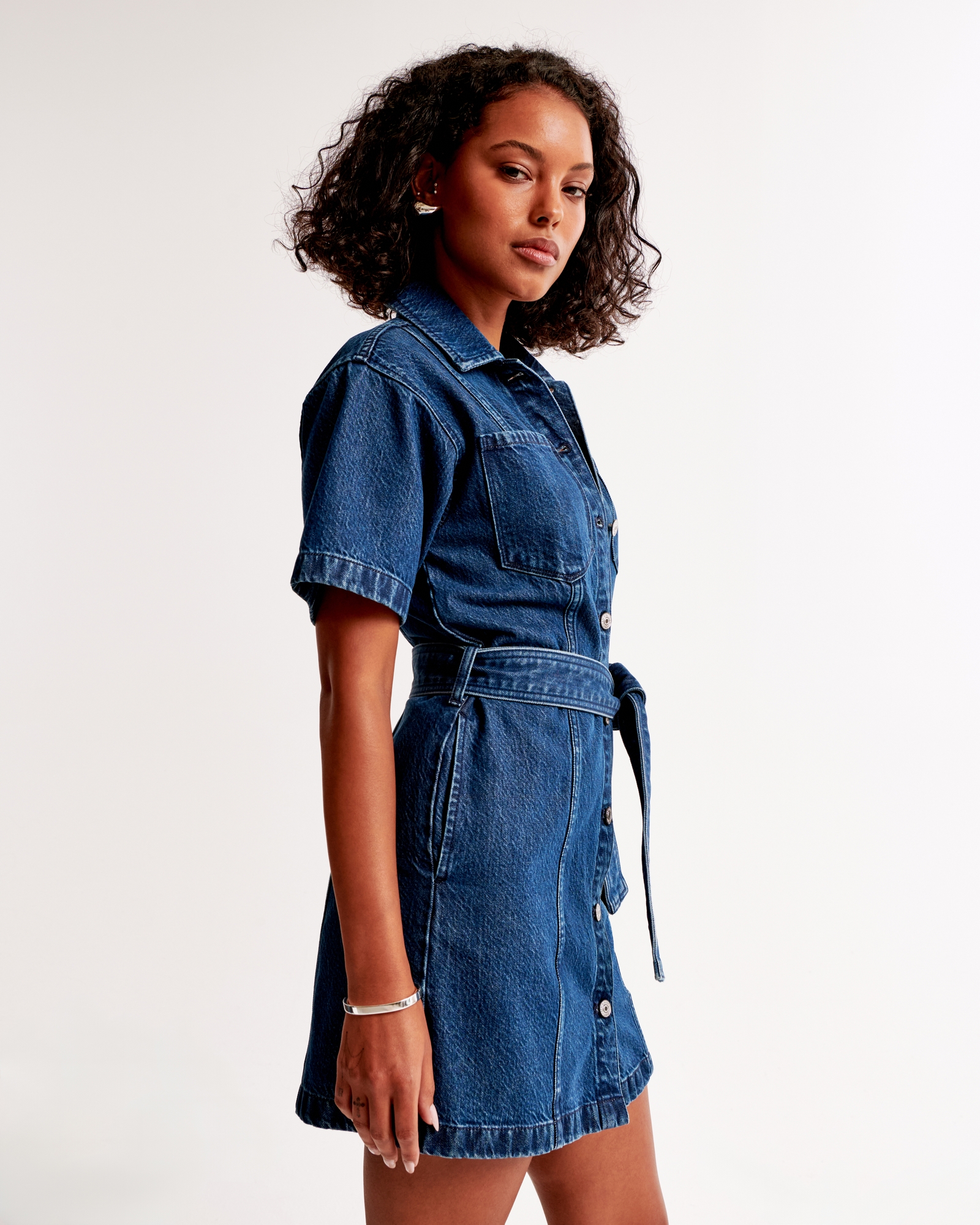 Short-Sleeve Denim Shirt Dress