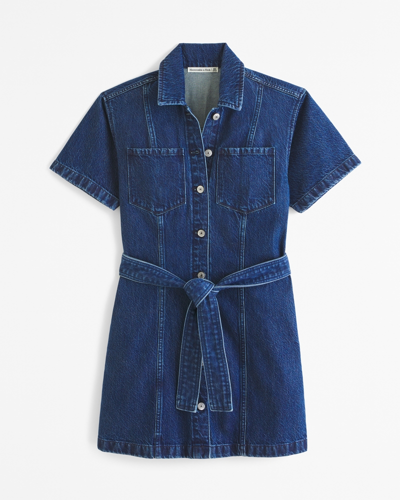 Short-Sleeve Denim Shirt Dress