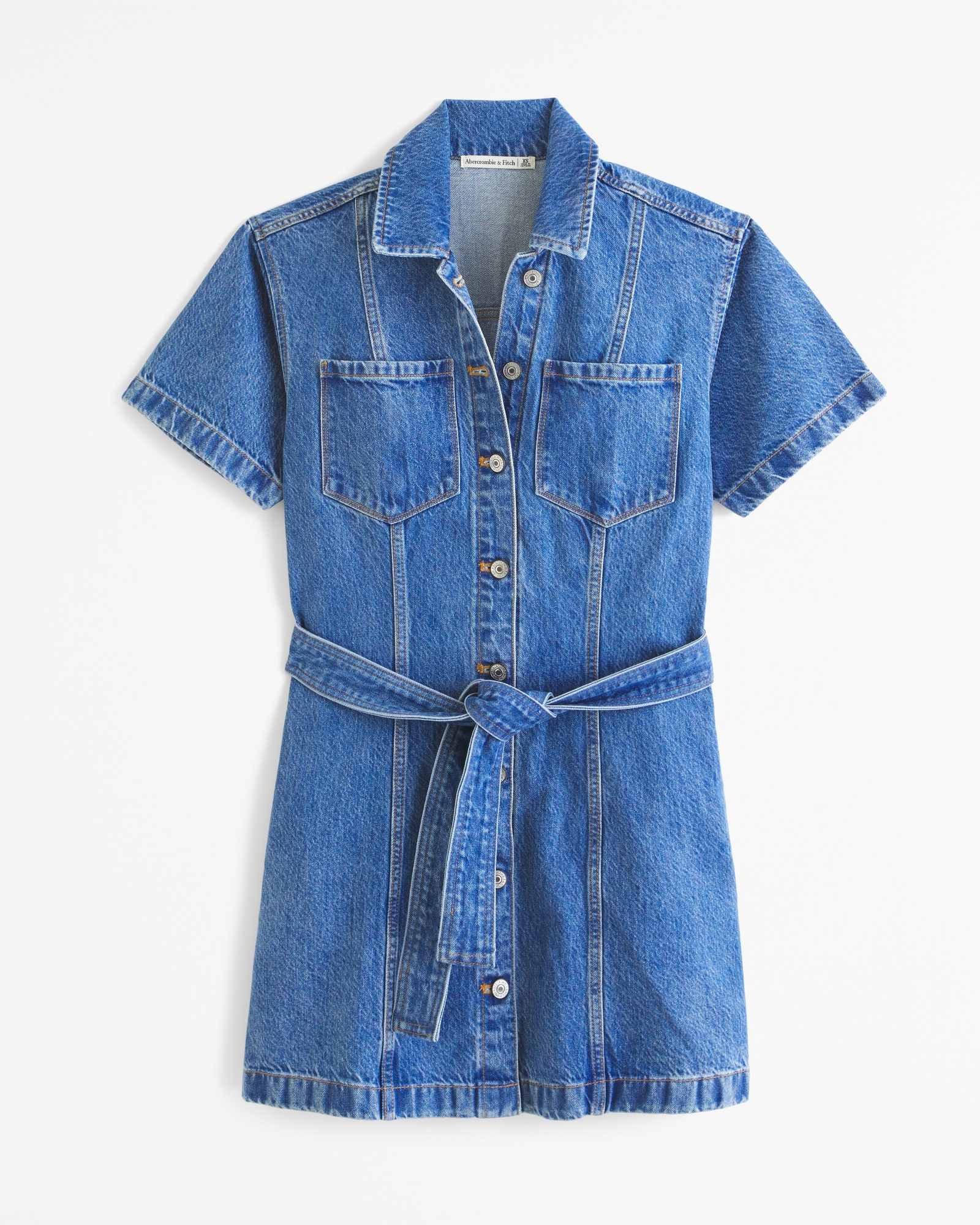 Short-Sleeve Denim Shirt Dress