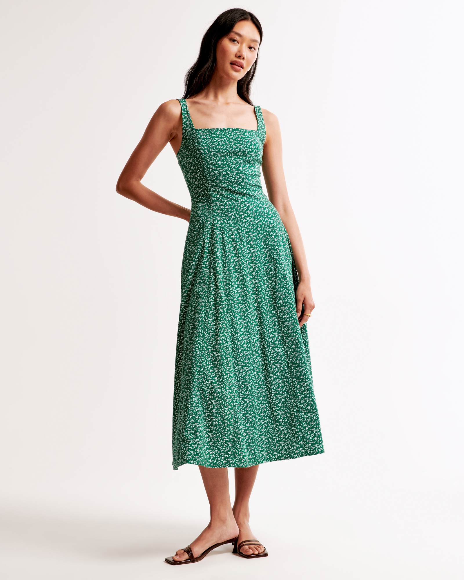 The A&F Mila Fit & Flare Stretch Midi Dress