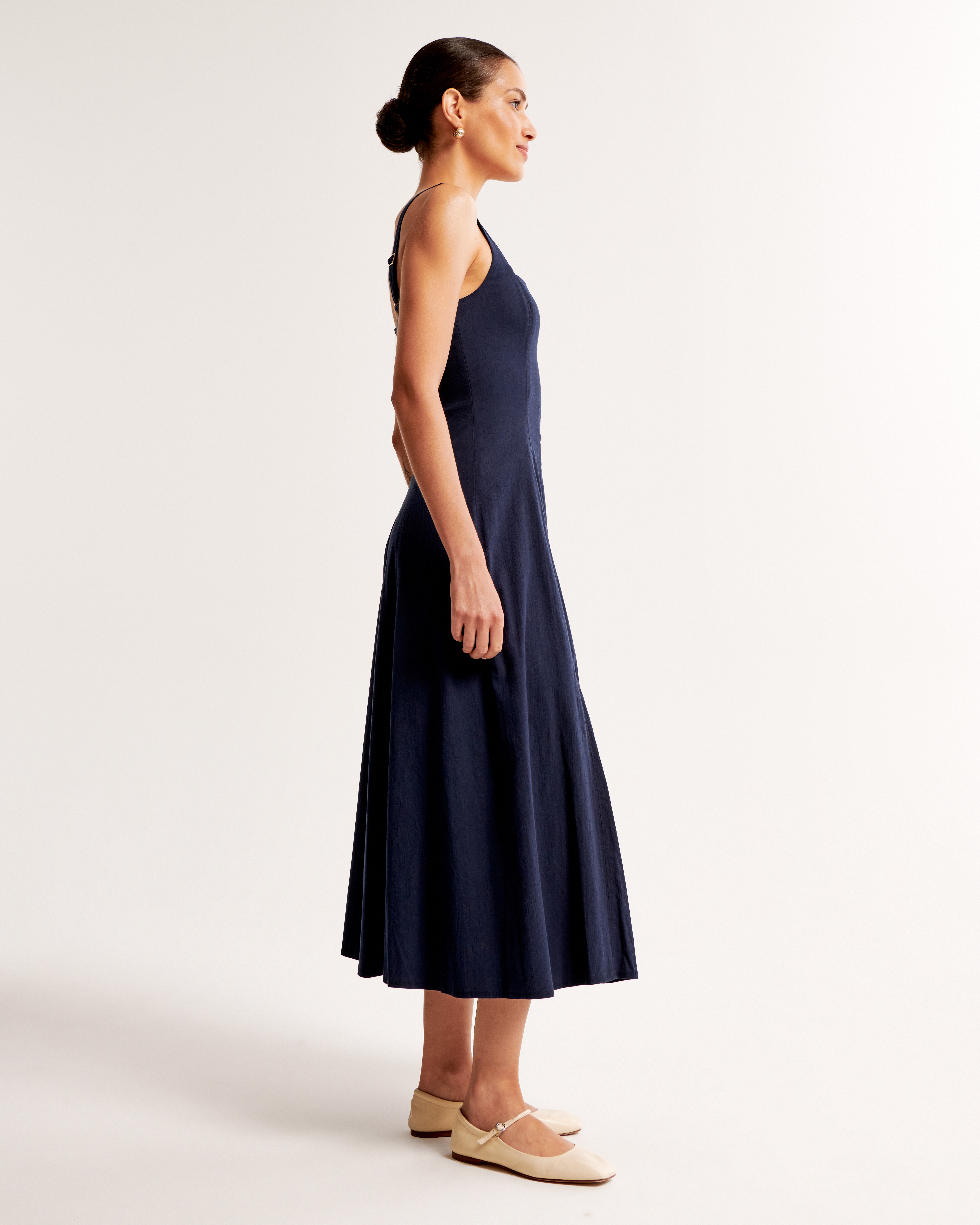 A&F Mila Fit & Flare Stretch Midi Dress ...