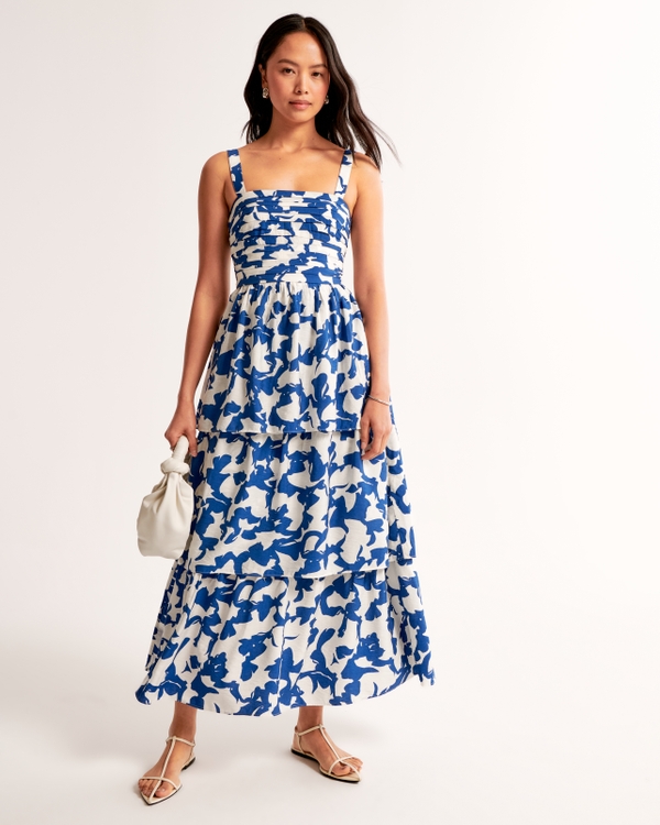 The A&F Emerson Tiered Maxi Dress, Blue Pattern