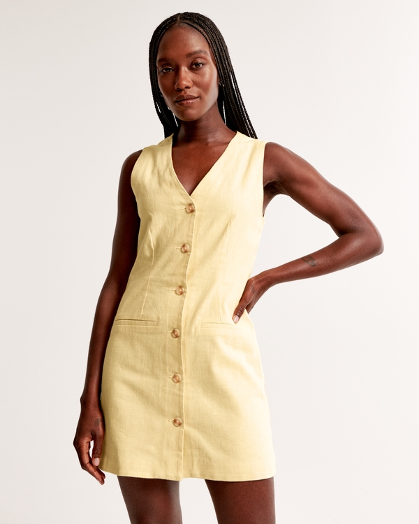 The A&F Mara Linen-Blend Vest Mini Dress, Sunny Yellow