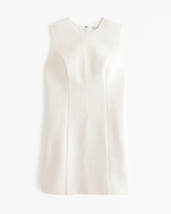 Tweed High-Neck Mini Dress, Cream