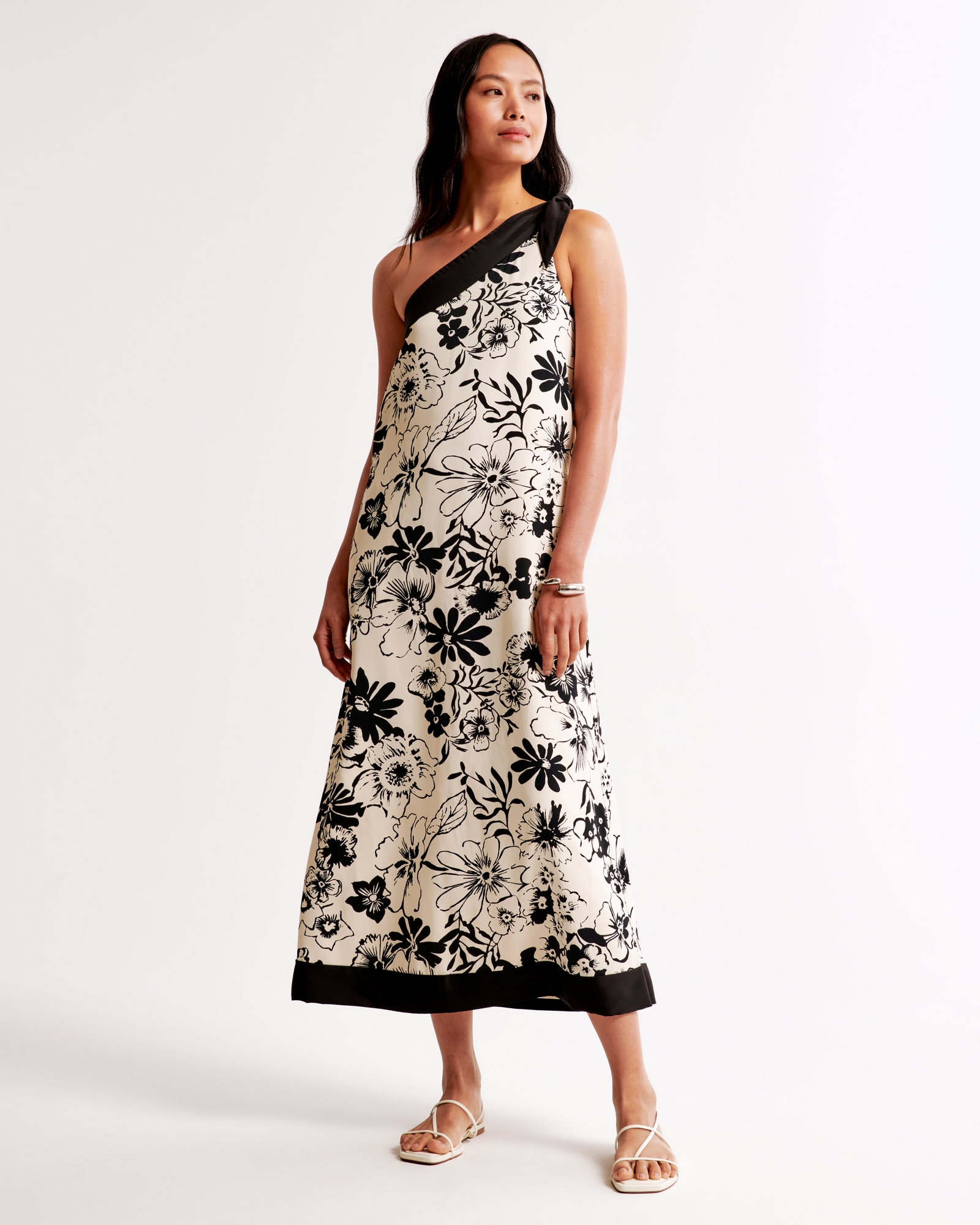 One-Shoulder Scarf Midi Dress