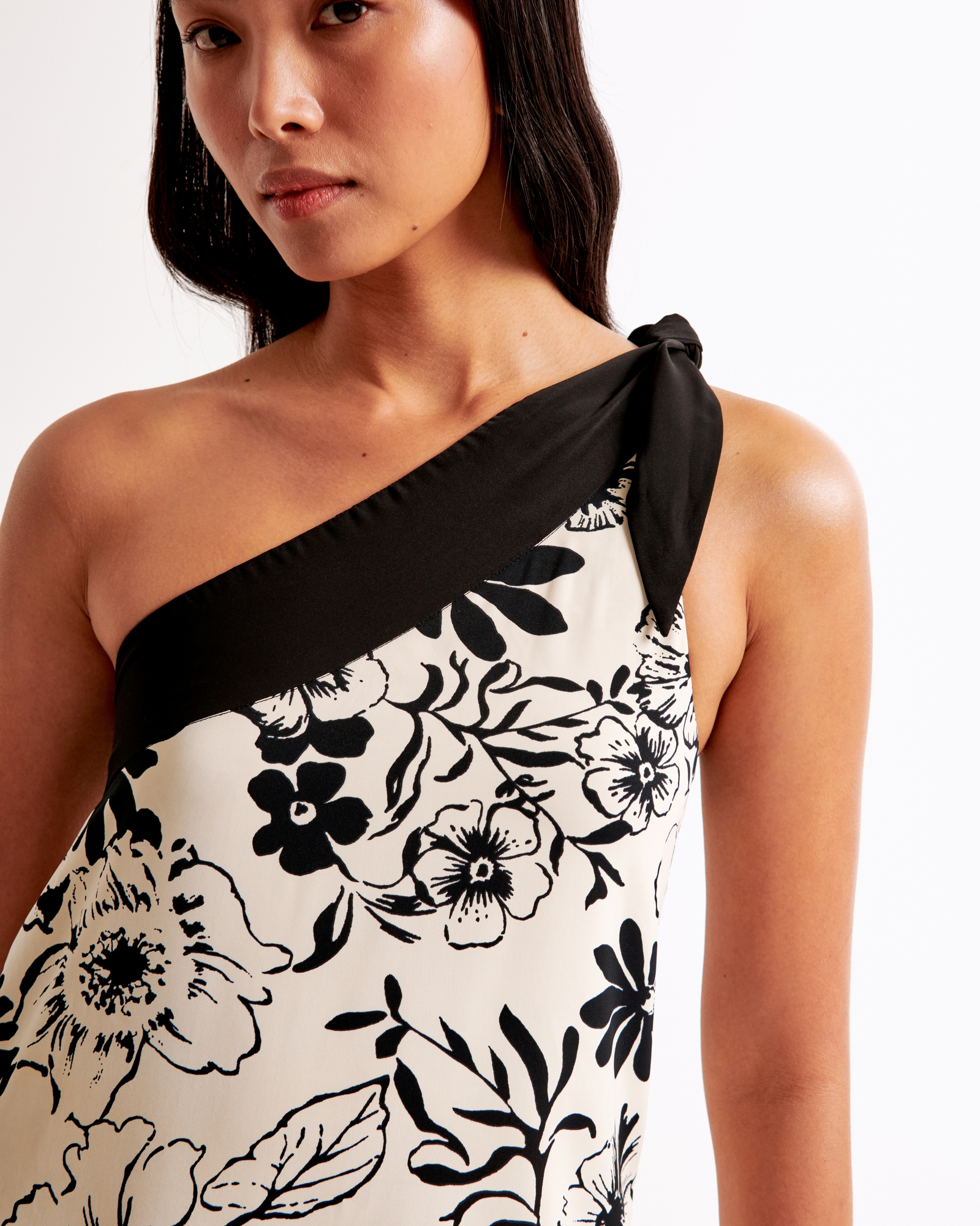 One-Shoulder Scarf Midi Dress