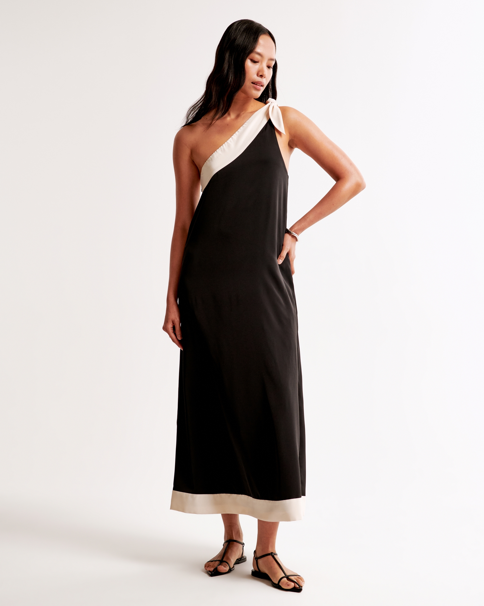 One-Shoulder Scarf Midi Dress