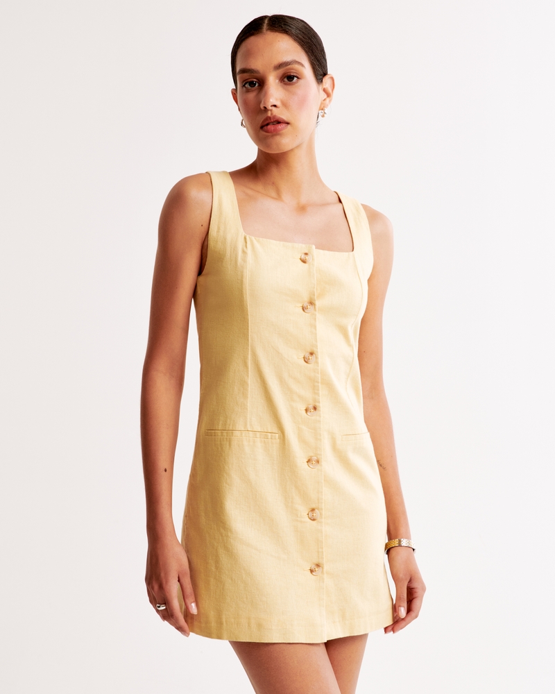 The A&F Mara Squareneck Linen-Blend Vest Mini Dress