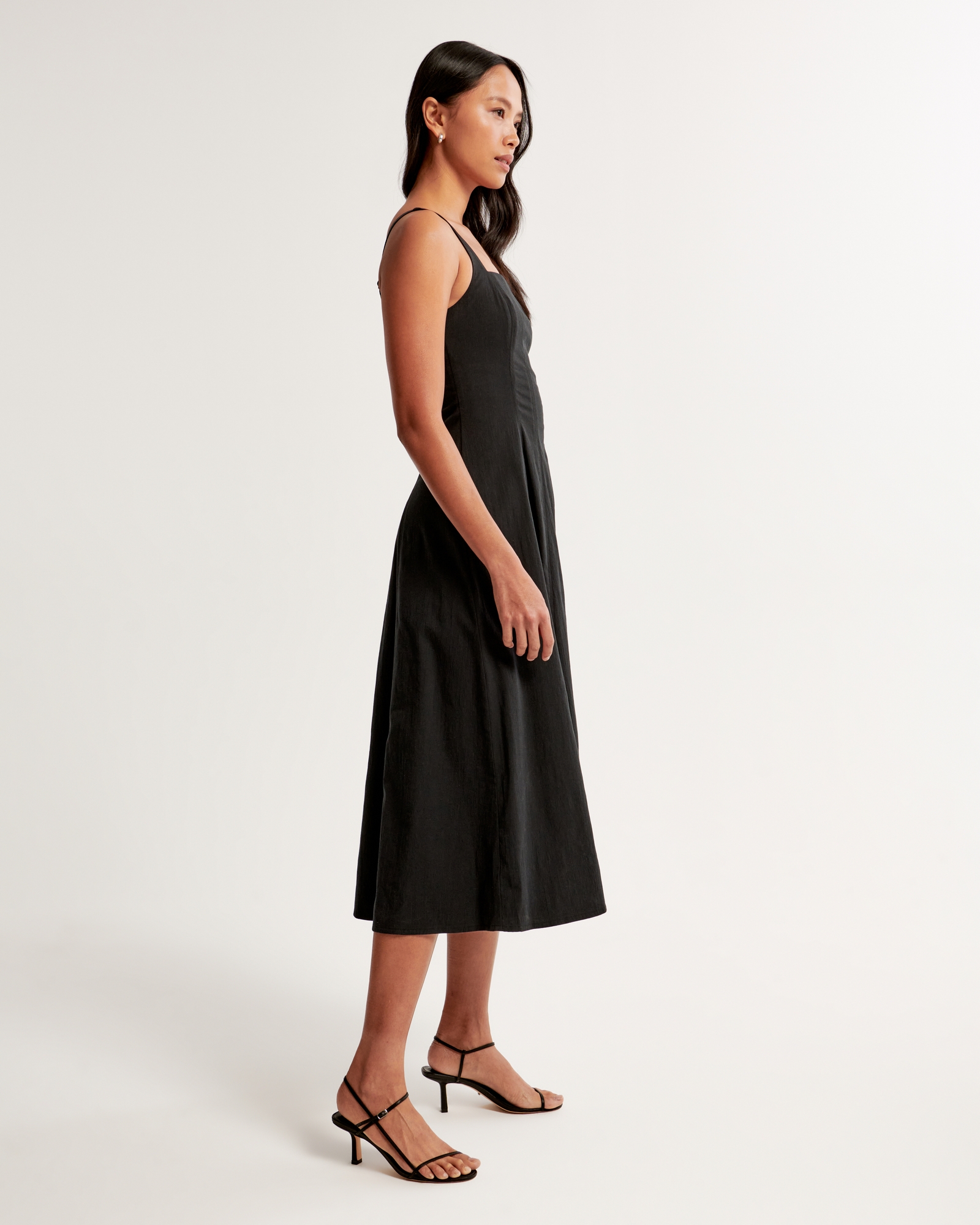 Squareneck Stretch Cotton Midi Dress