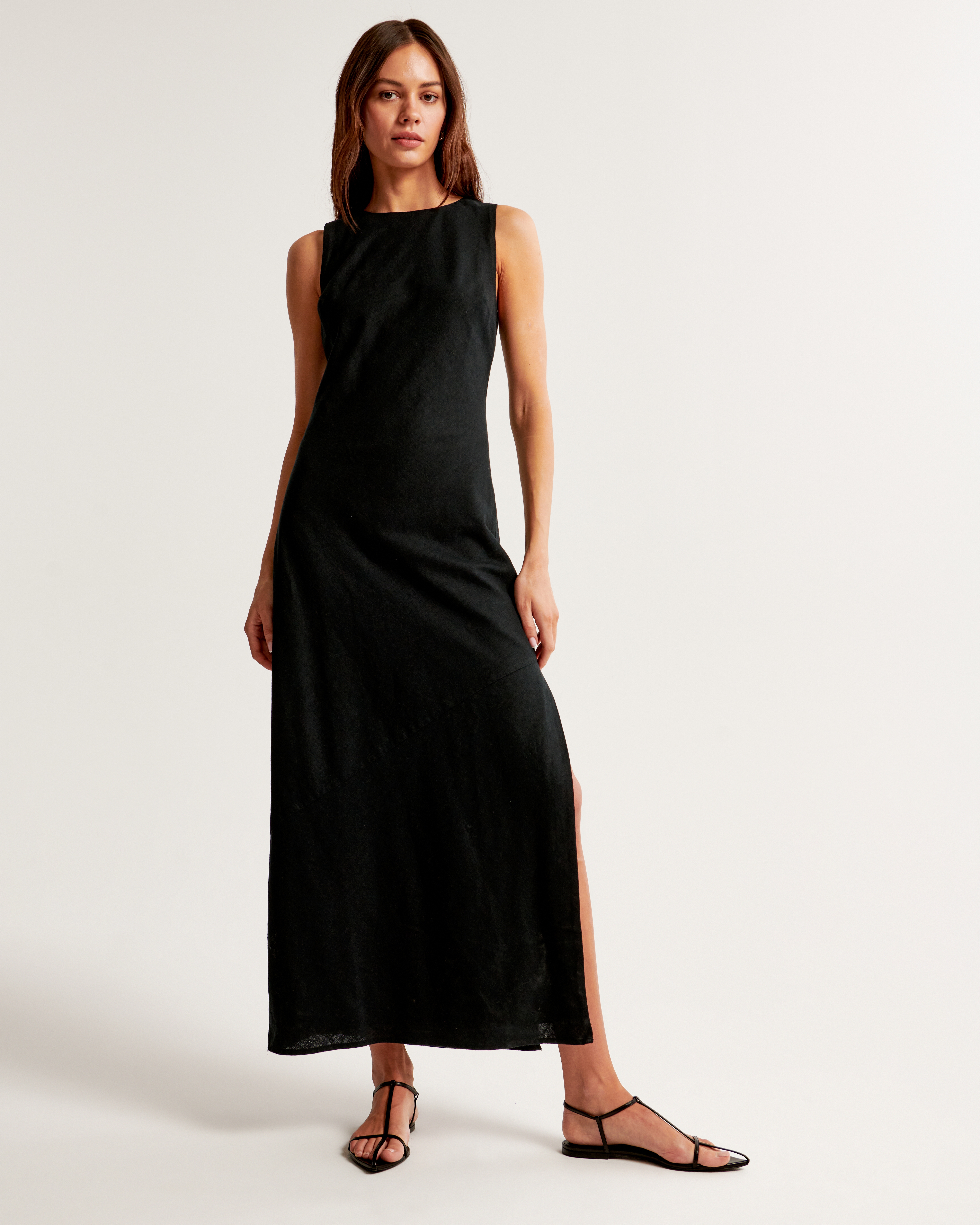 High neck linen store dress