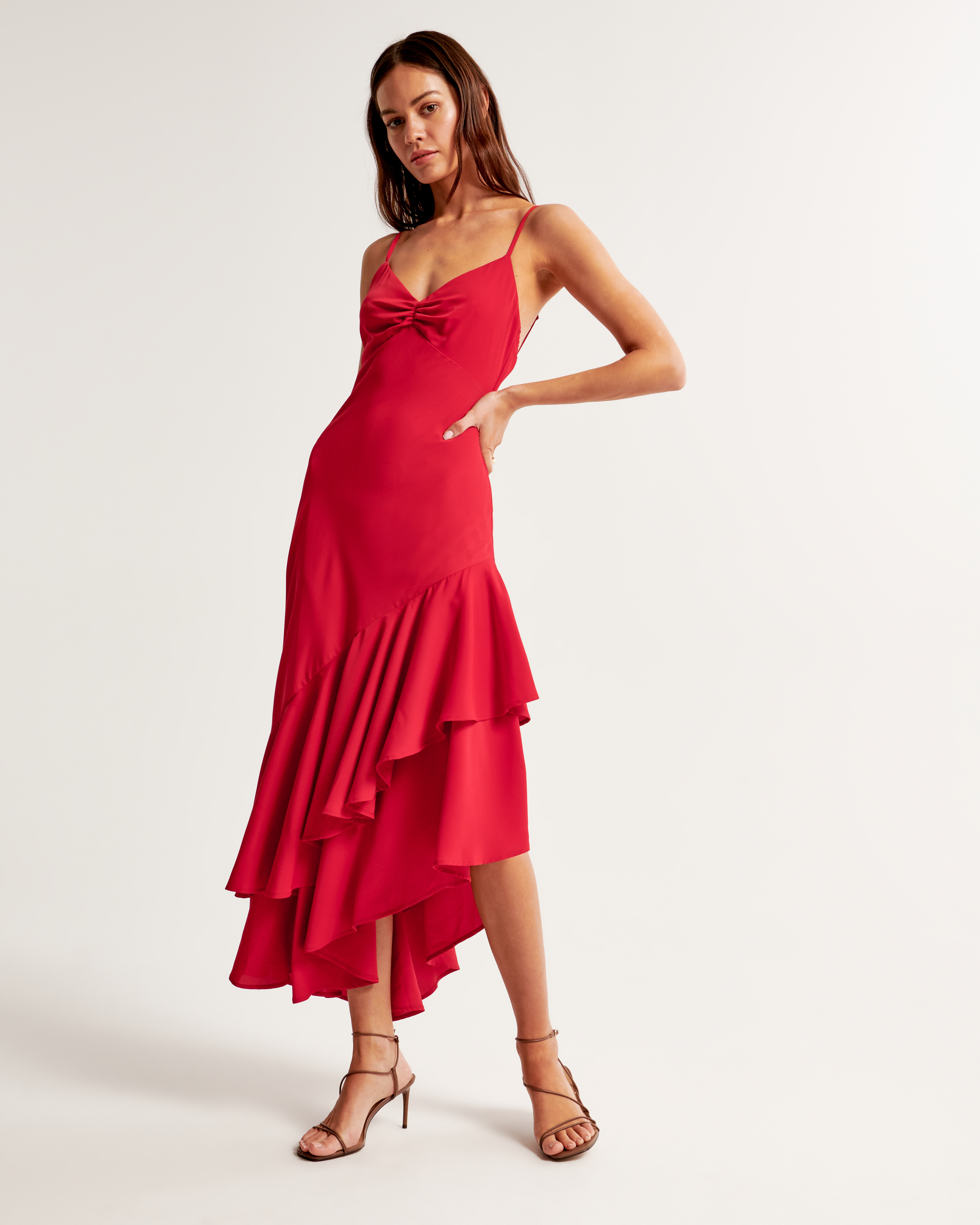 Asymmetrical ruffle gown hotsell