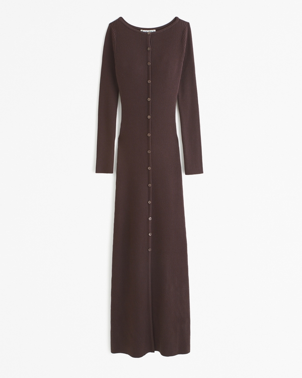 Merino Wool-Blend Maxi Dress, Dark Brown