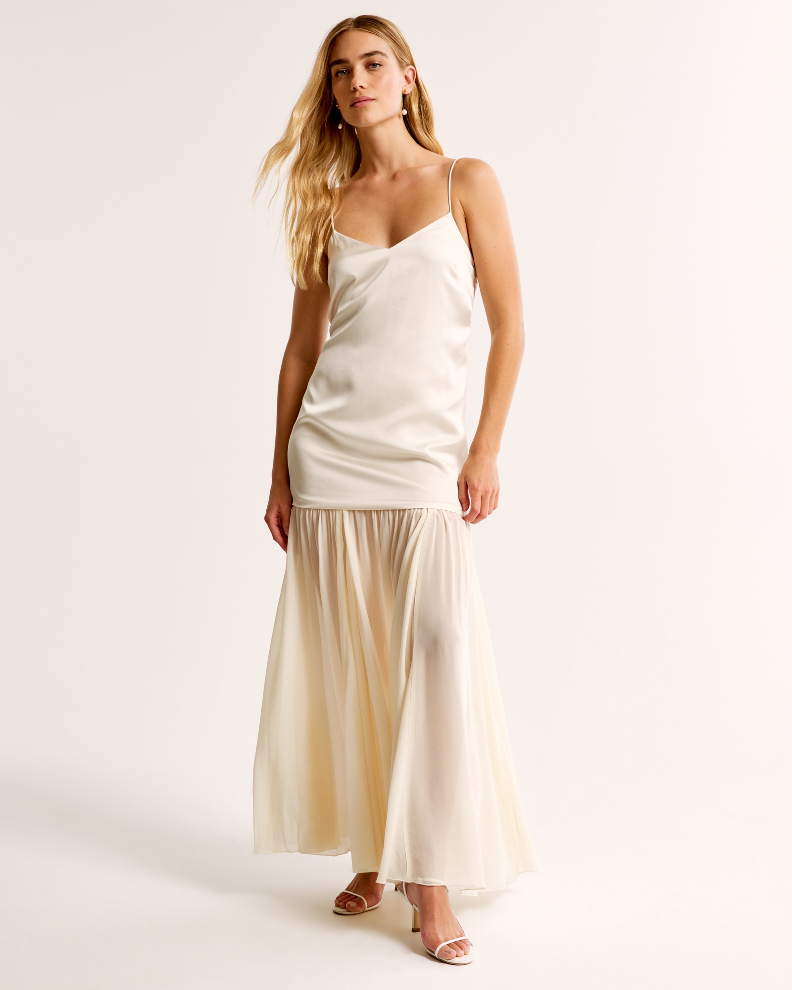 Drop-Waist Mixed Fabric Maxi Dress