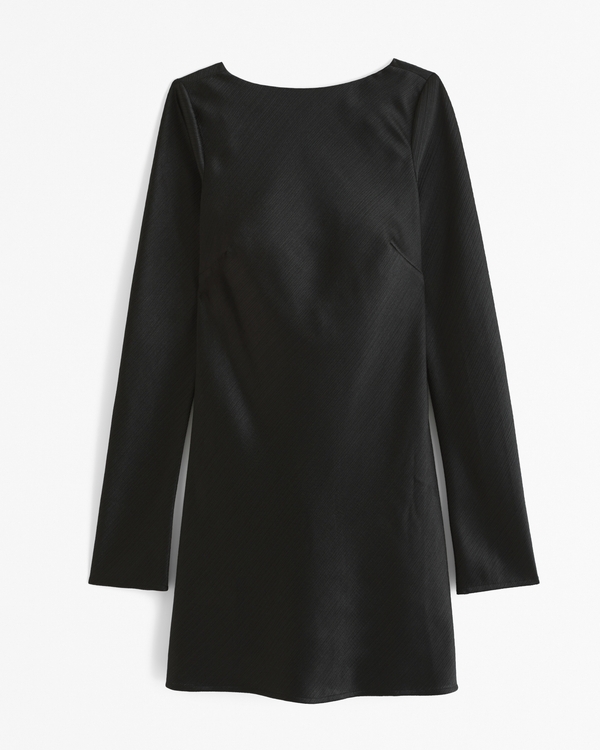 Slash Crinkle Satin Mini Dress, Black