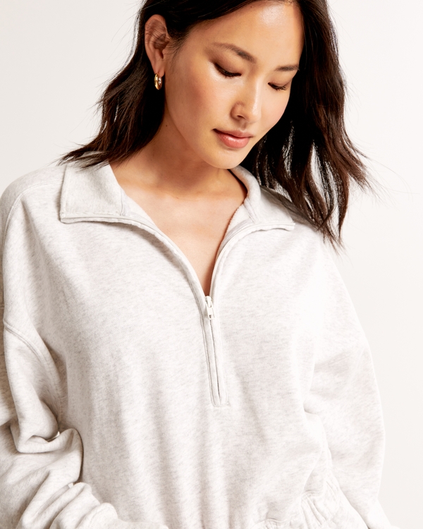 Long-Sleeve Fleece Romper, Light Heather Grey view 2