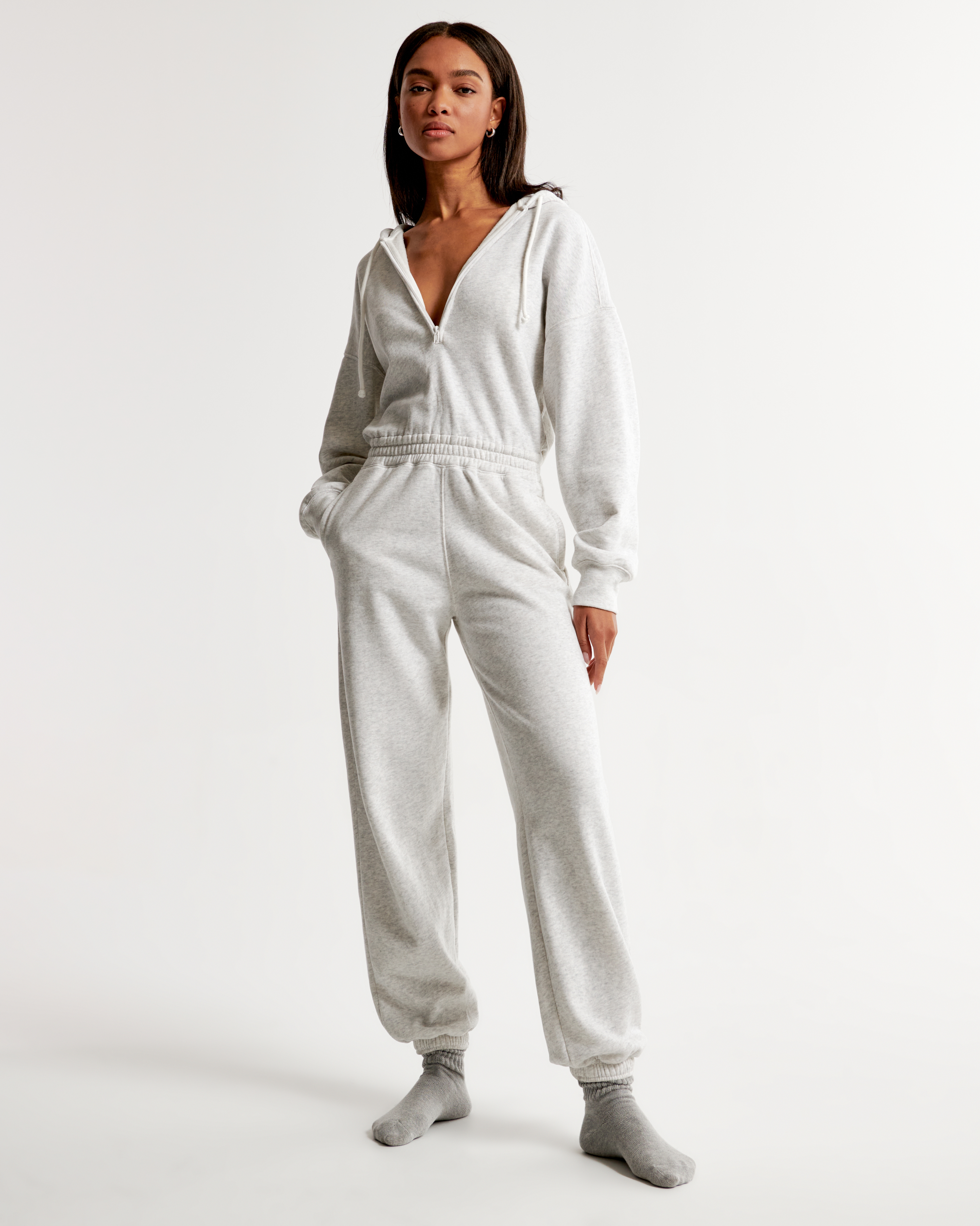 Long Sleeve Hooded Fleece Jumpsuit