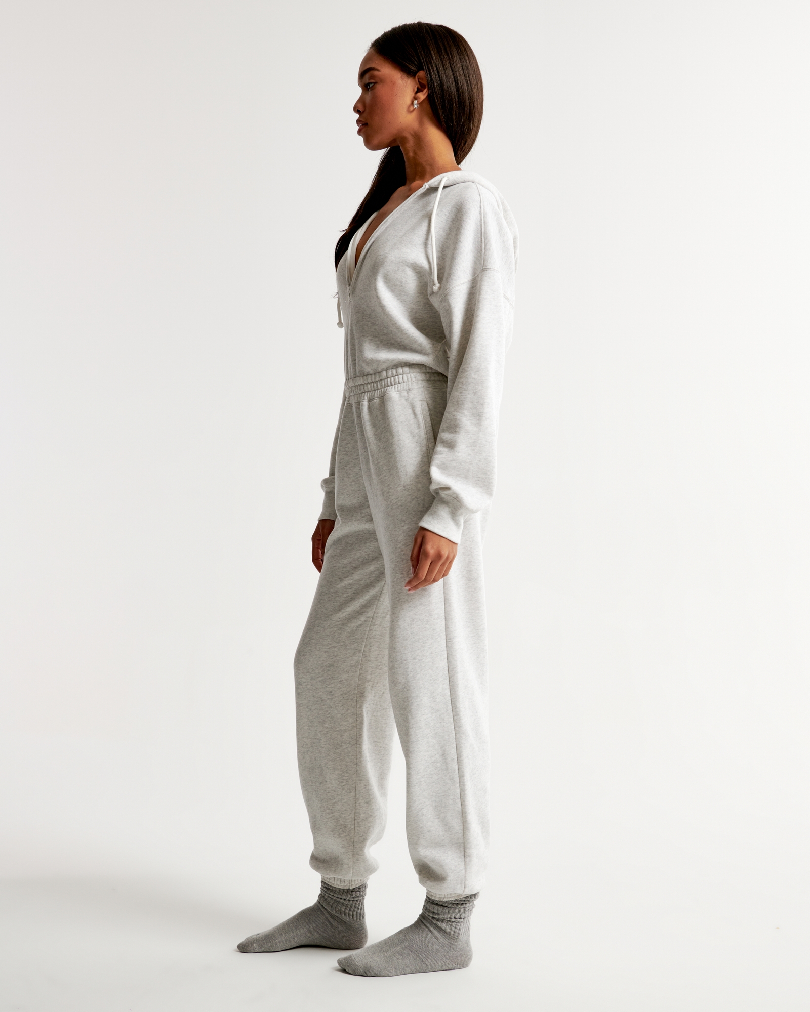 Long-Sleeve Hooded Fleece Jumpsuit