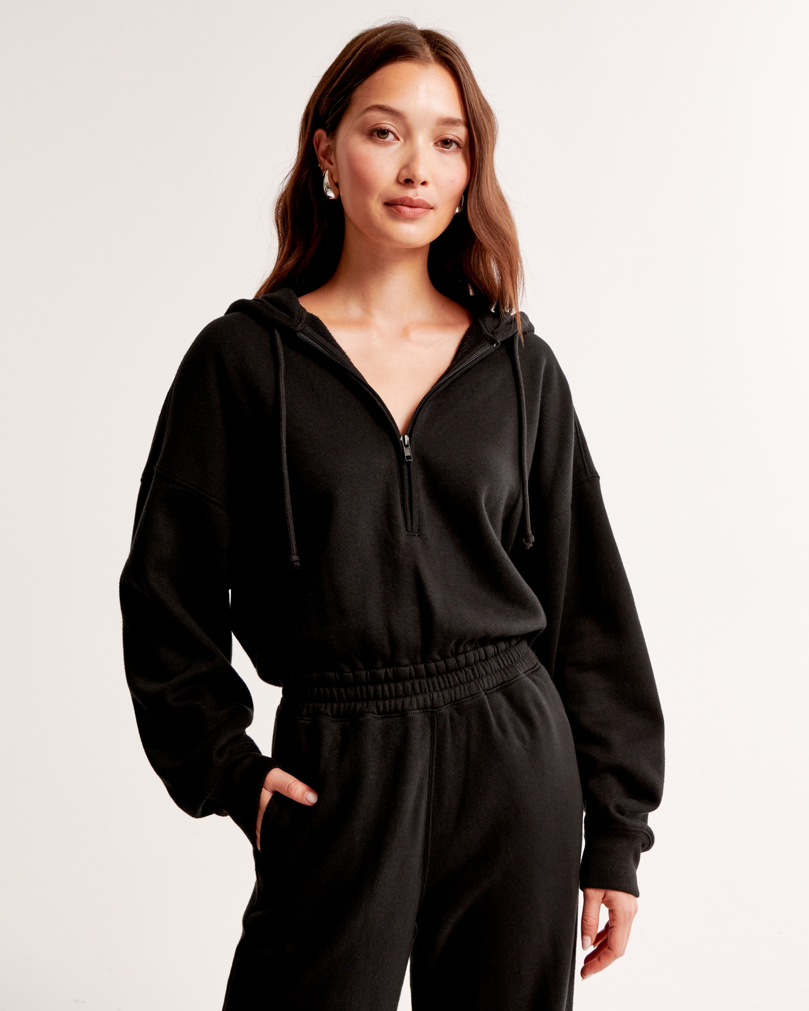 Long-Sleeve Hooded Fleece Jumpsuit