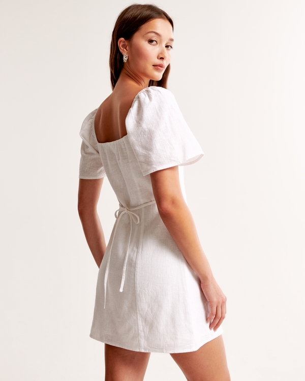 Linen-Blend Button-Through Mini Dress, White