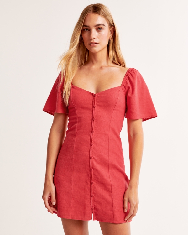Linen-Blend Button-Through Mini Dress