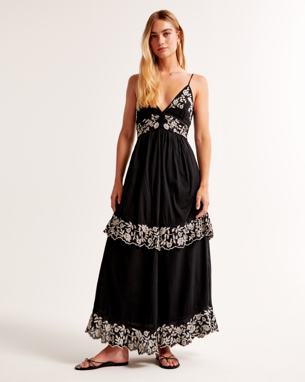 Tiered Ruffle Maxi Dress, Black Pattern