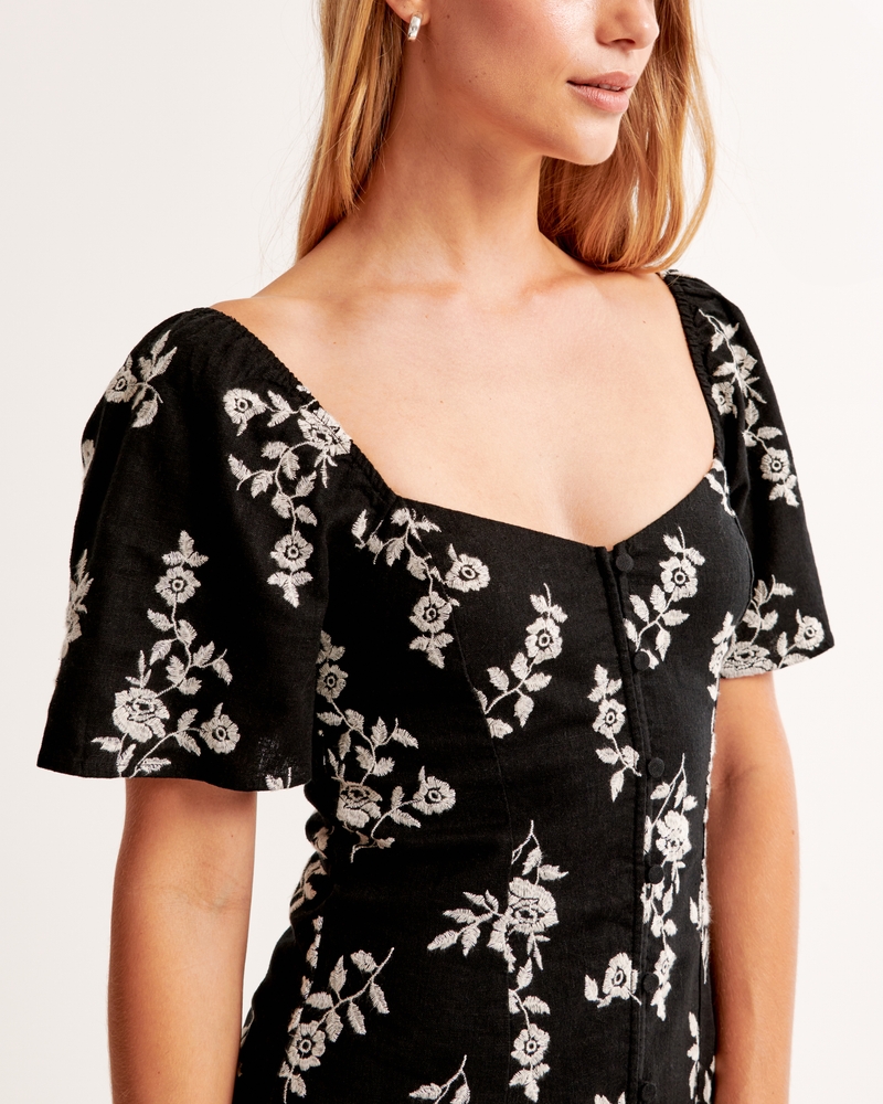 Linen-Blend Button-Through Mini Dress