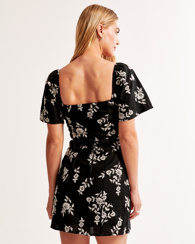 Linen-Blend Button-Through Mini Dress