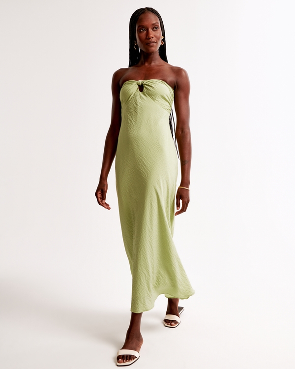 Strapless Twist-Front Maxi Dress, Light Green