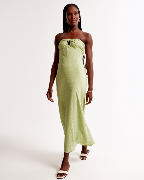 Strapless Twist-Front Maxi Dress