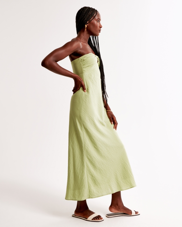 Strapless Twist-Front Maxi Dress