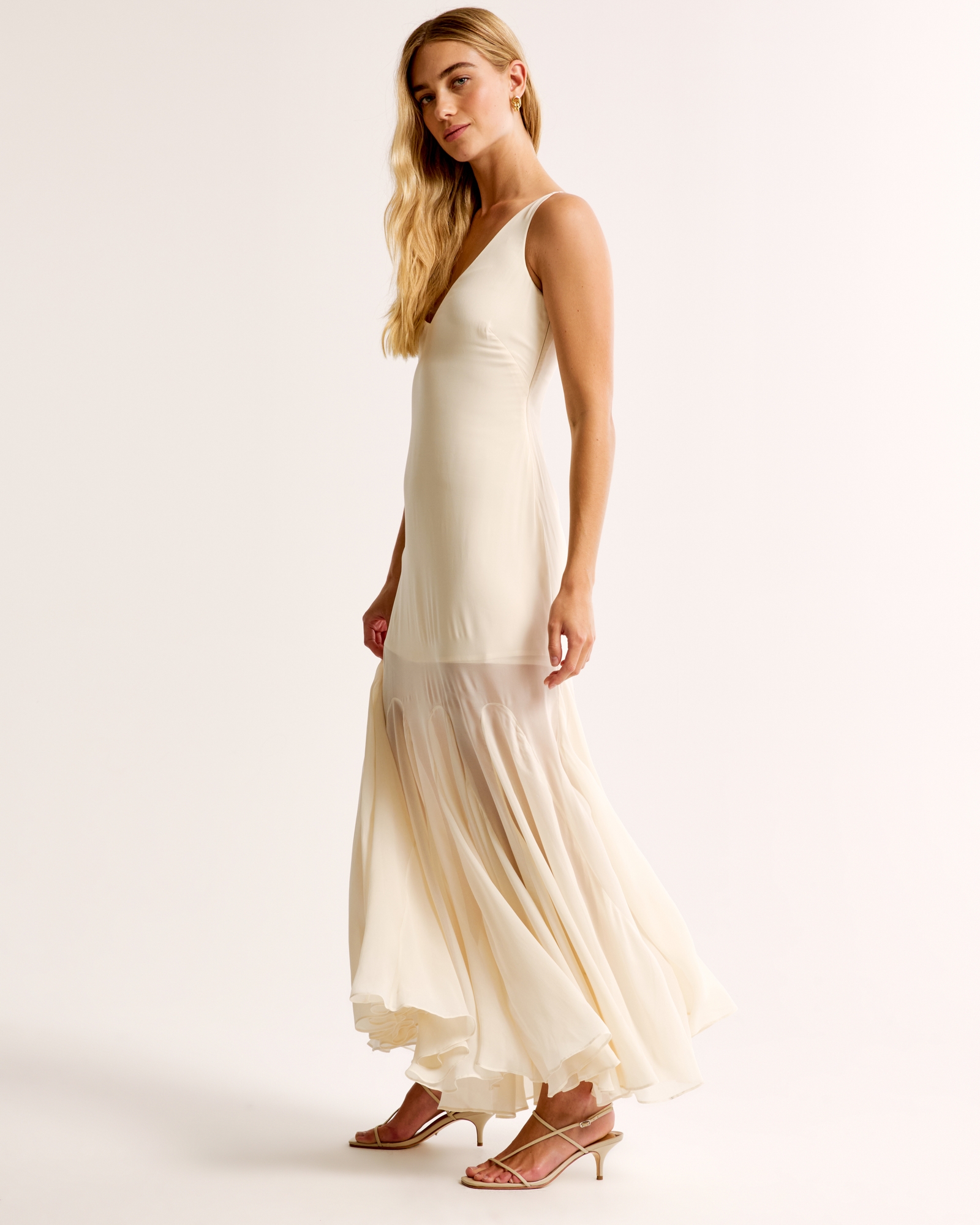 Plunge Godet Skirt Maxi Dress