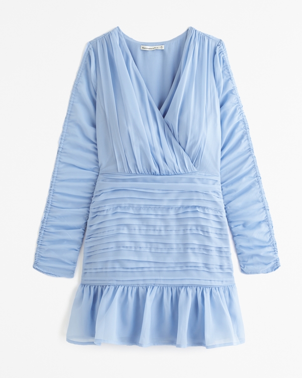 Long-Sleeve Ruched Mini Dress