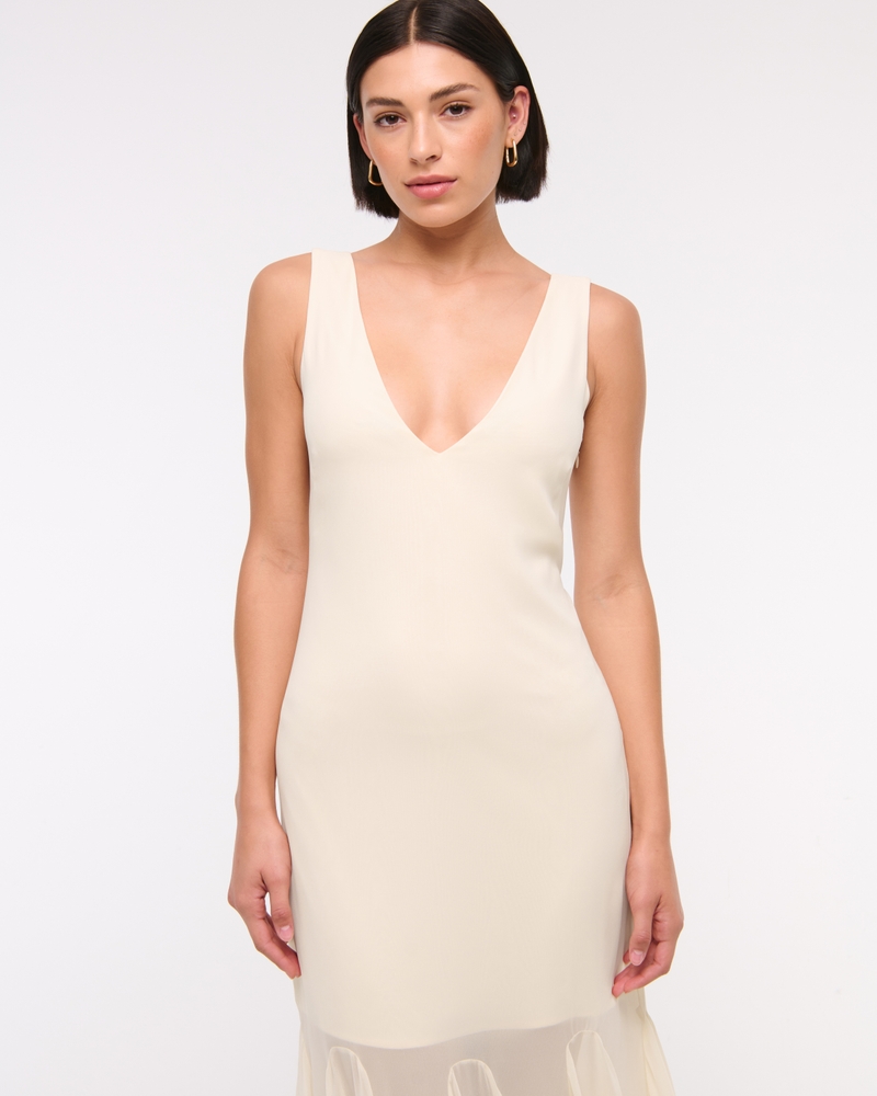 Plunge Godet Skirt Maxi Dress
