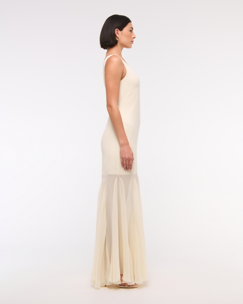 Plunge Godet Skirt Maxi Dress