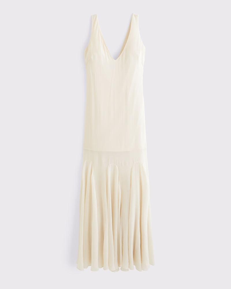 Plunge Godet Skirt Maxi Dress