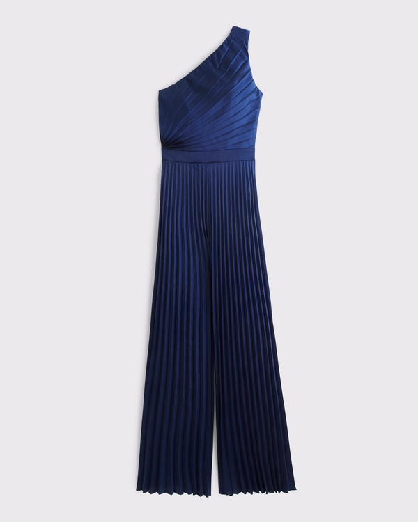 The A&F Giselle Pleated One-Shoulder Jumpsuit, Navy view 1