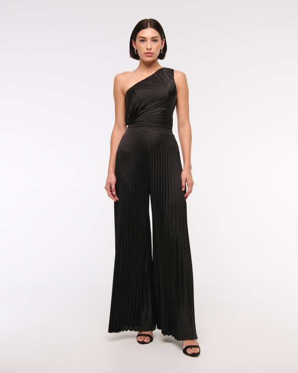 The A&F Giselle Pleated One-Shoulder Jumpsuit, Black