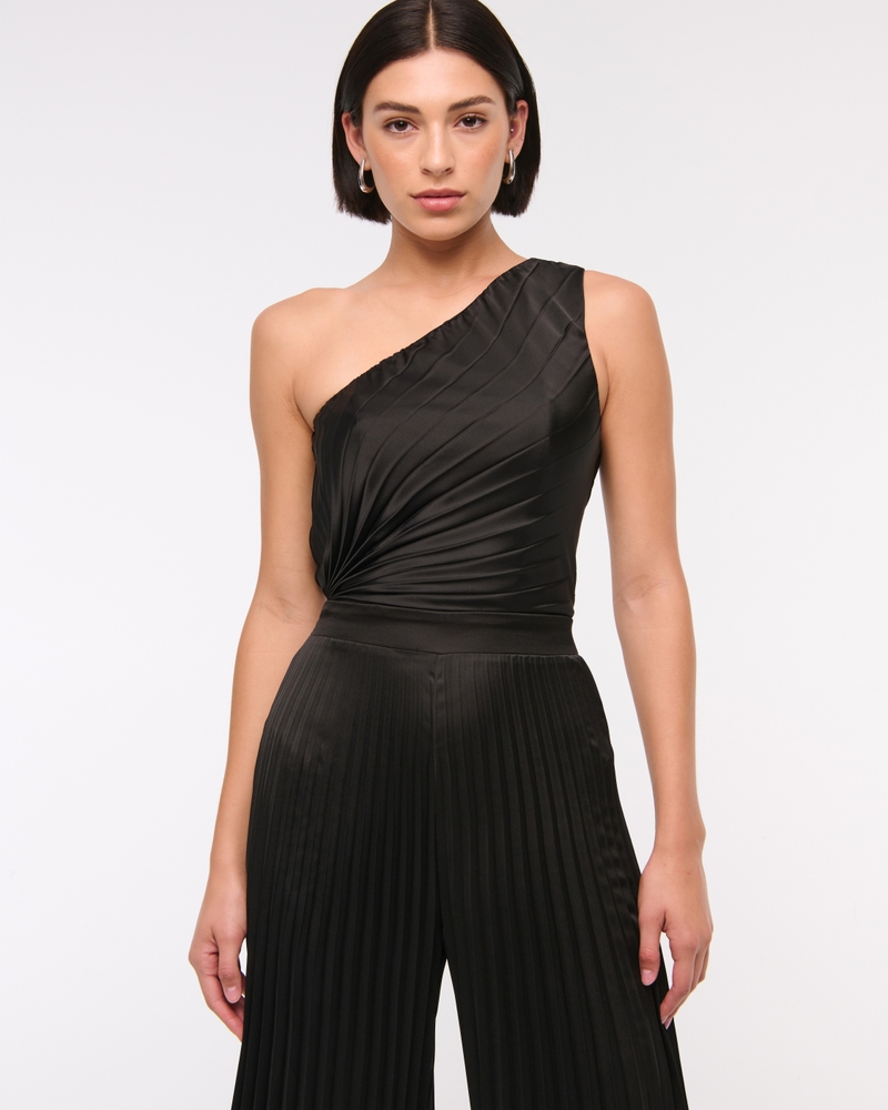 Women's The A&F Giselle Pleated One-Shoulder Jumpsuit | Women's
