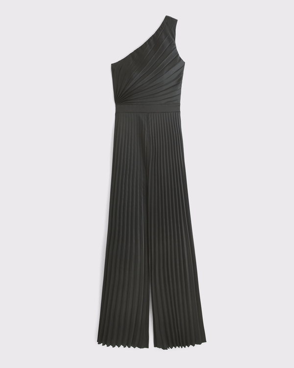 The A&F Giselle Pleated One-Shoulder Jumpsuit, Black view 1