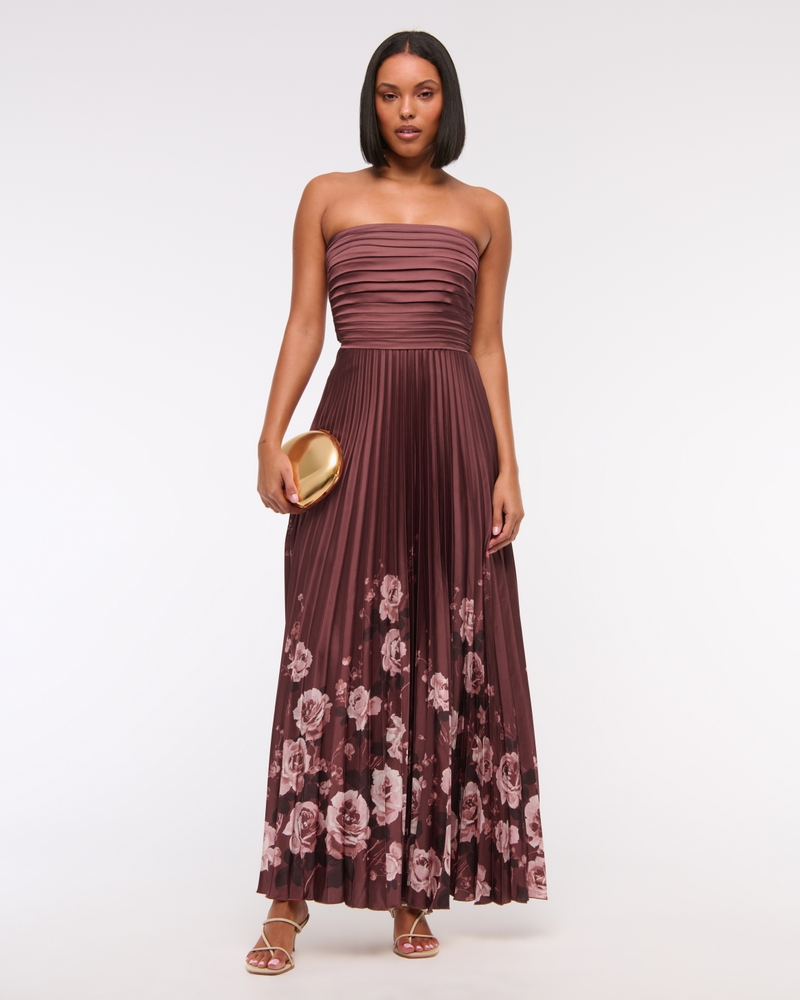Pink flower printed maxi prom chiffon dress 5043