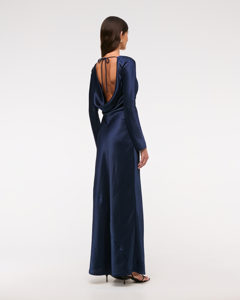 Long-Sleeve Cowl Back Slip Maxi Dress