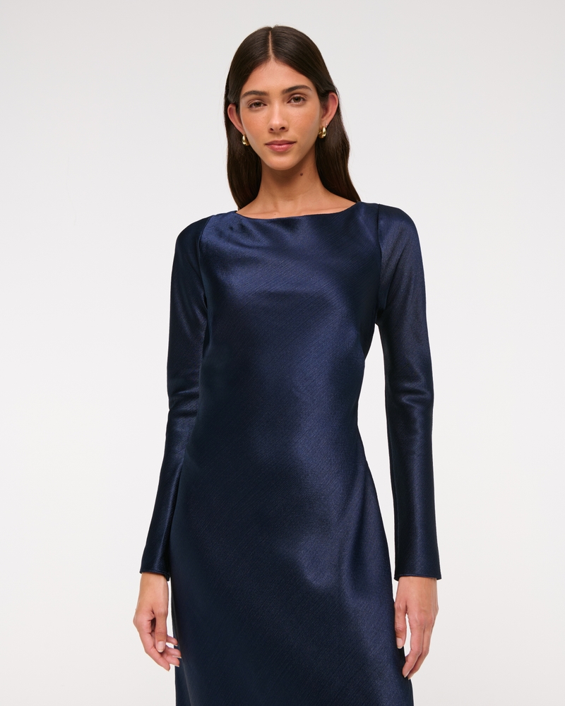 Long-Sleeve Cowl Back Slip Maxi Dress