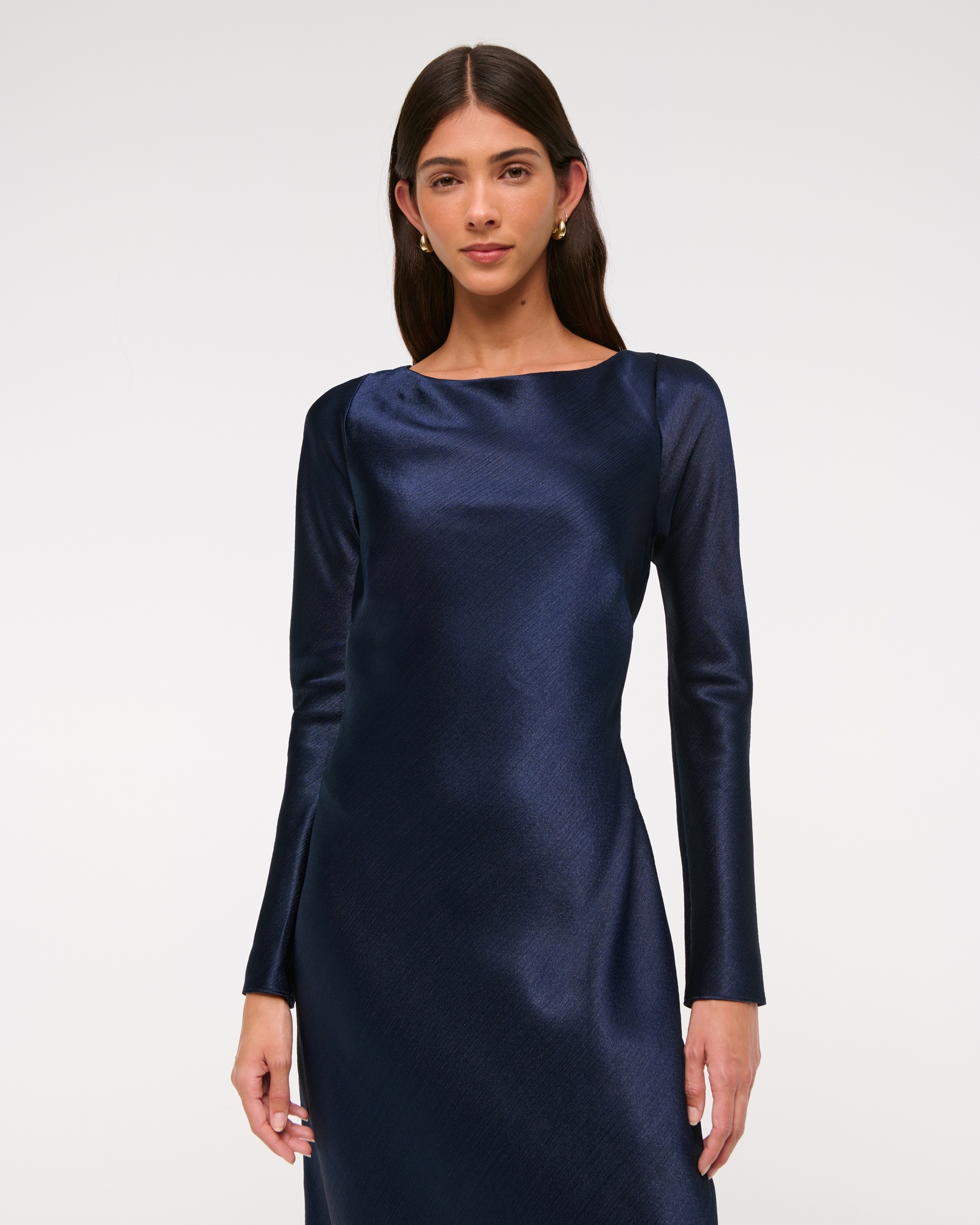 Long-Sleeve Cowl Back Maxi Dress