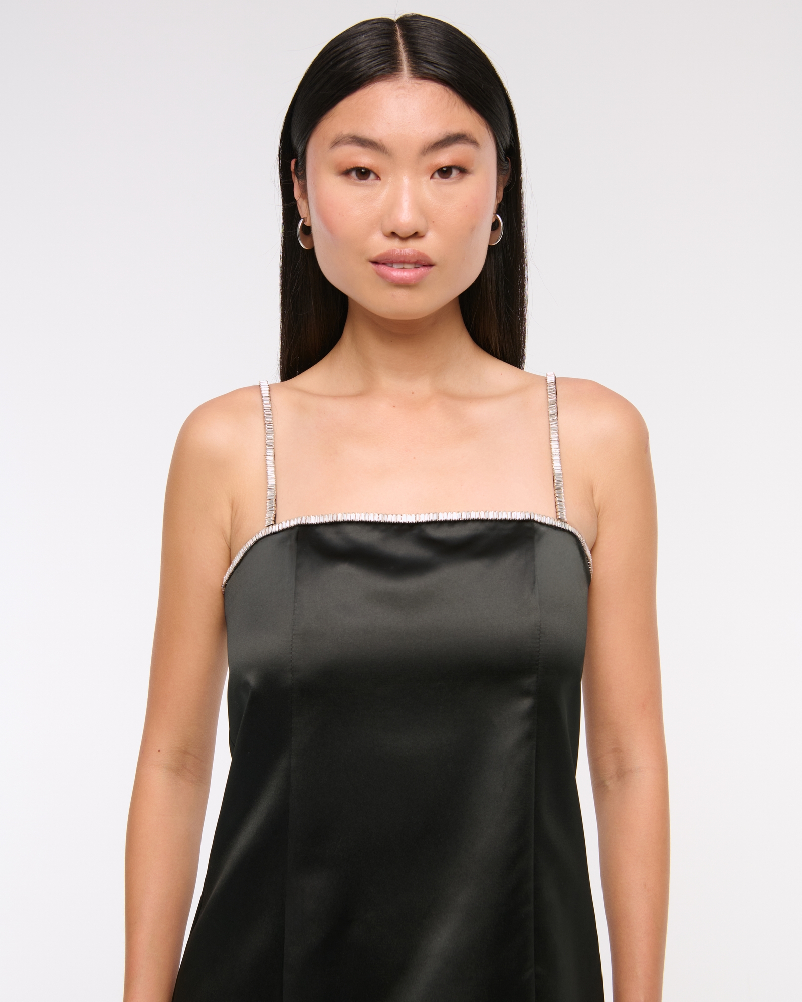 Straight Neck Diamante Mini Dress