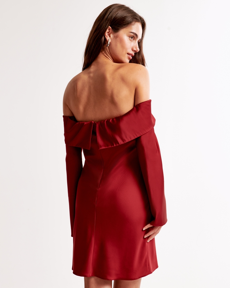 Long-Sleeve Off-The-Shoulder Satin Mini Dress