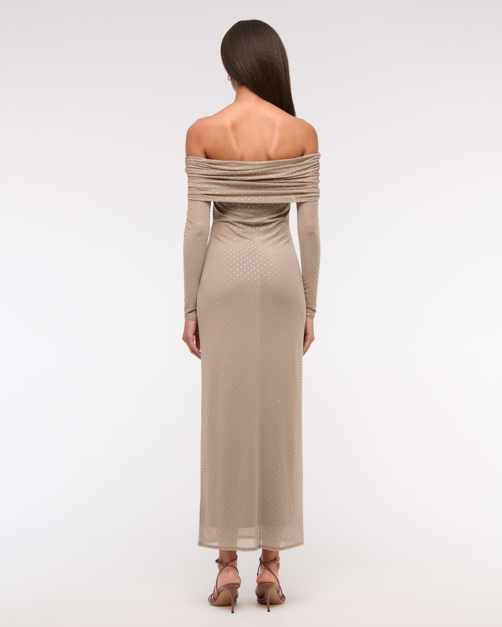 Off-The-Shoulder Rhinestone Maxi Dress