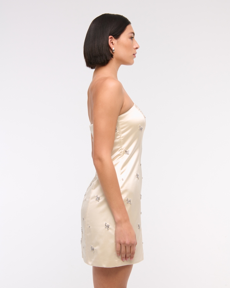 Satin Embellished Strapless Mini Dress