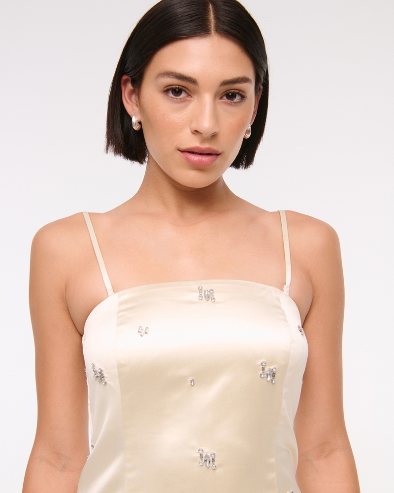 Satin Embellished Strapless Mini Dress