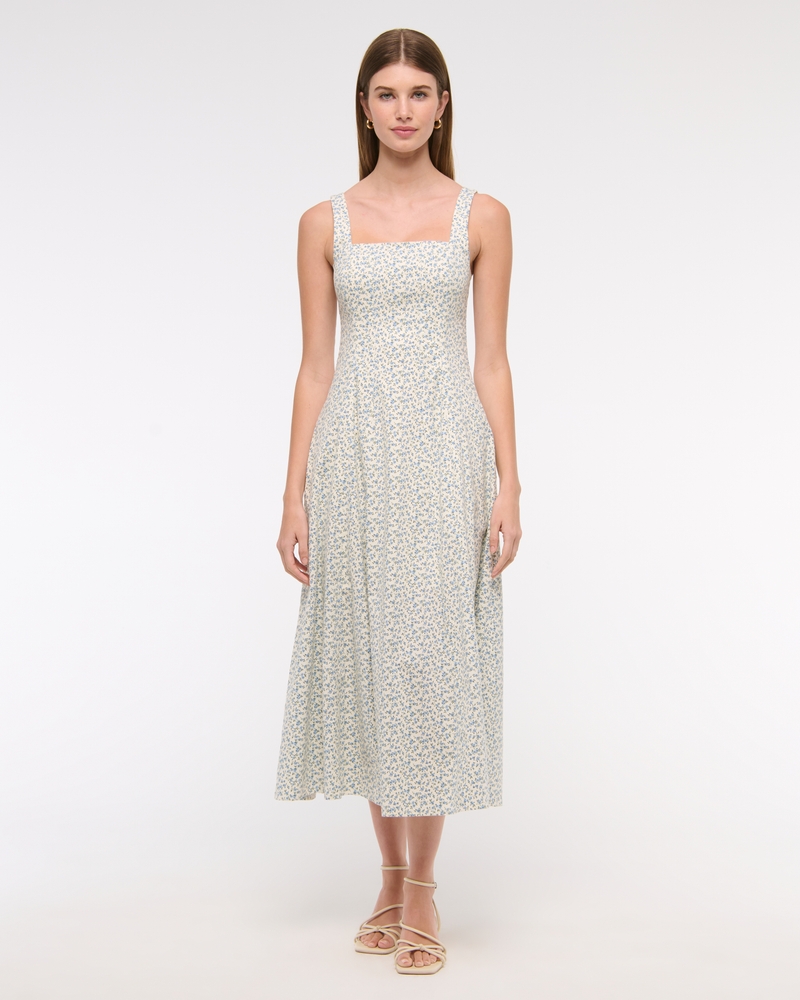 emerson poplin wide strap midi dress Abercrombie & Fitch The A&F Emerson Linen-Blend Wide Strap Midi Dress