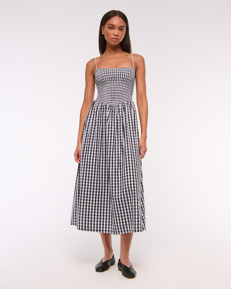 Women's Dipped-Waist Smocked Midi Dress | Women's Dresses & Jumpsuits | Abercrombie.com